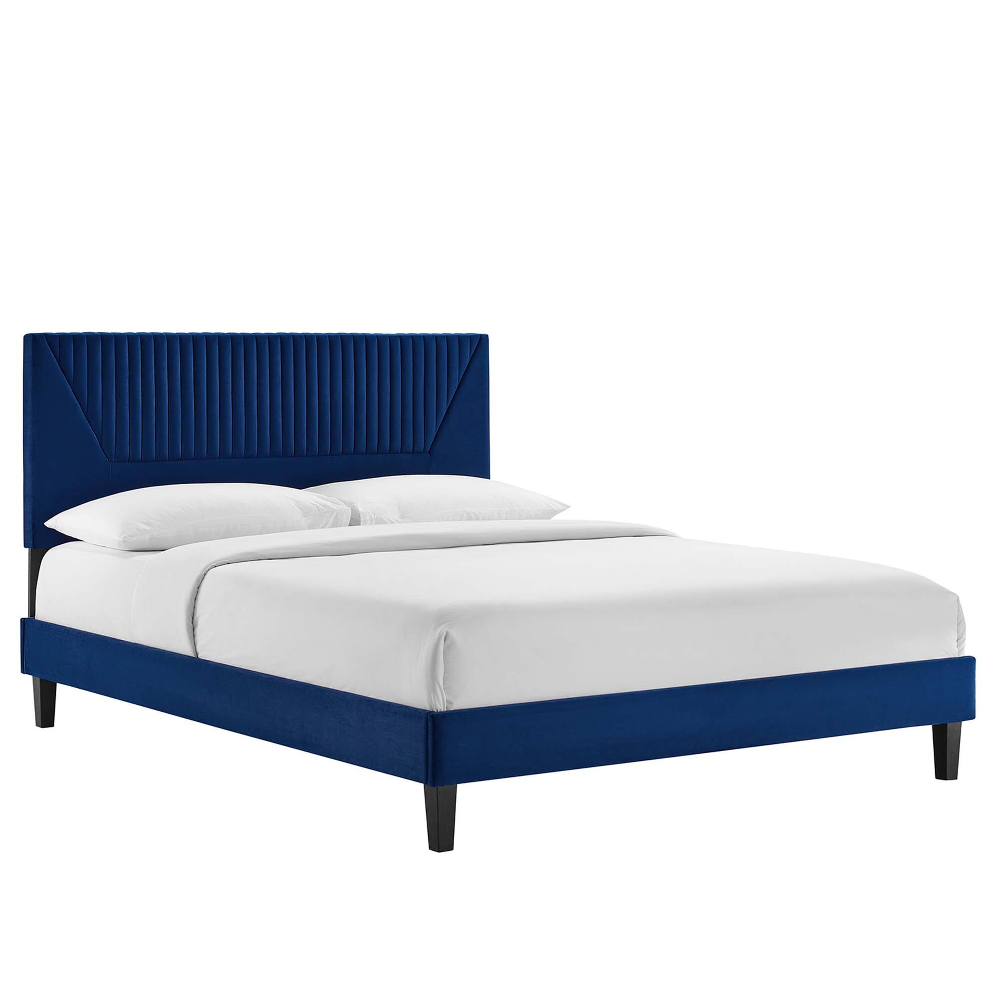 Front. Modway - Yasmine Channel Tufted Performance Velvet King Platform Bed - Blue.