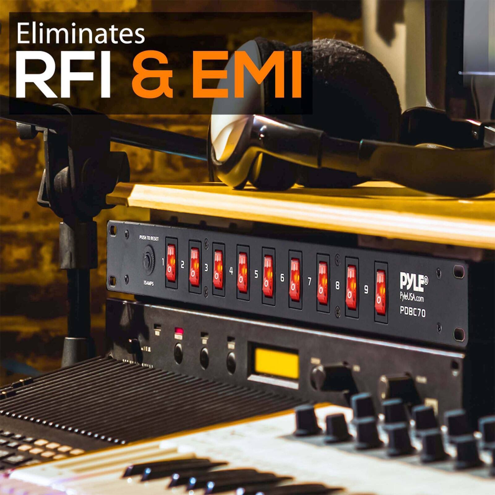 Eliminates RFI & EMI

PA 7 NENET SAMPS 1 I 0 2 0 3 I I 0 4 I 0 5 I 0 6 I 0 7 I 0 8 I 0 9 I O PYLE 50 PyeUSA.com PB70
