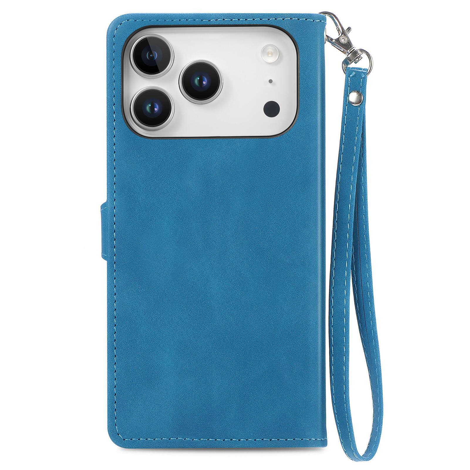 Alt View 2. Dteck - for Apple iPhone 17 Pro Wallet Case,Folio Shockproof PU Leather Card Holder Cover with Zipper Pocket & Wrist Strap - Blue.
