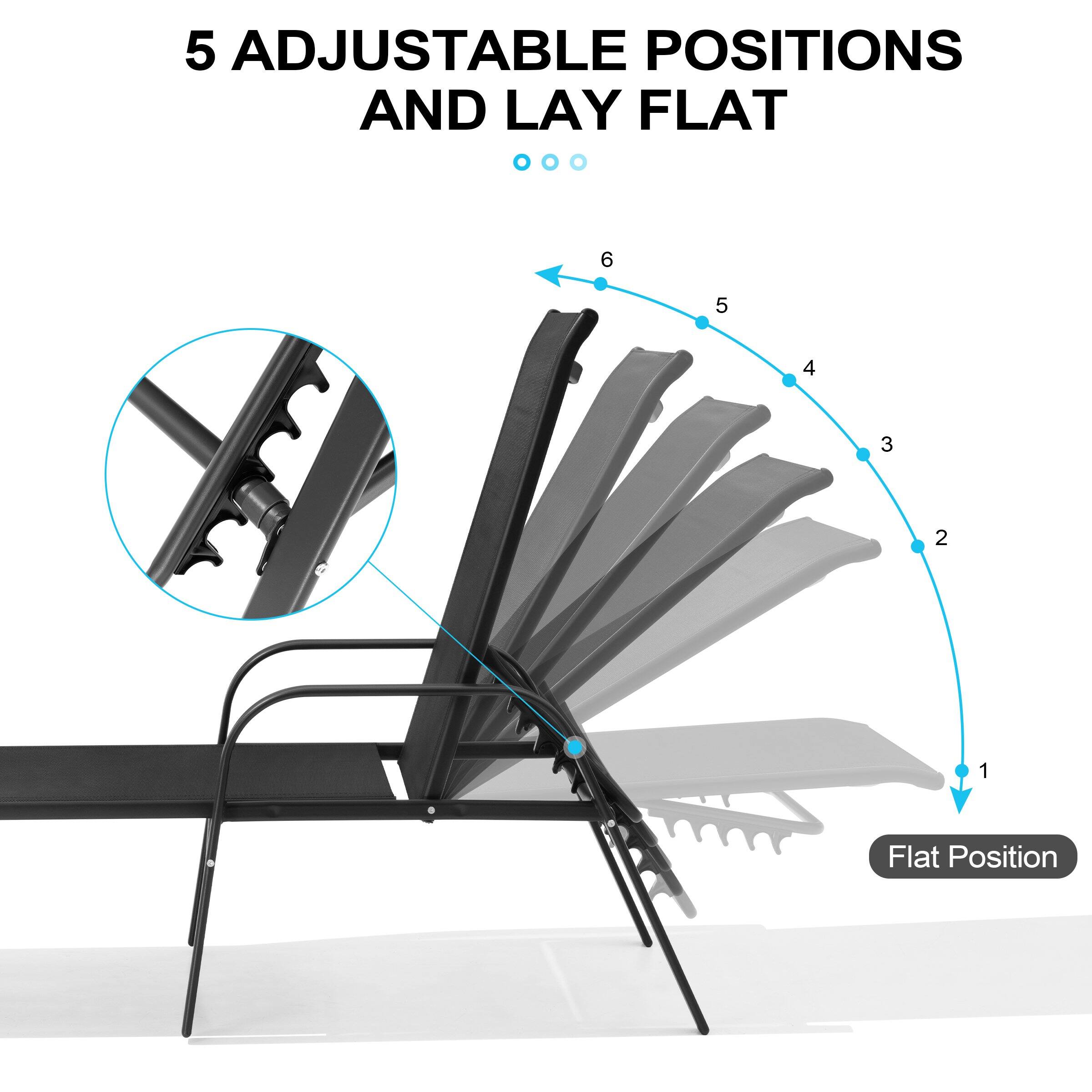 5 Adjustable Positions and Lay Flat

Flat Position