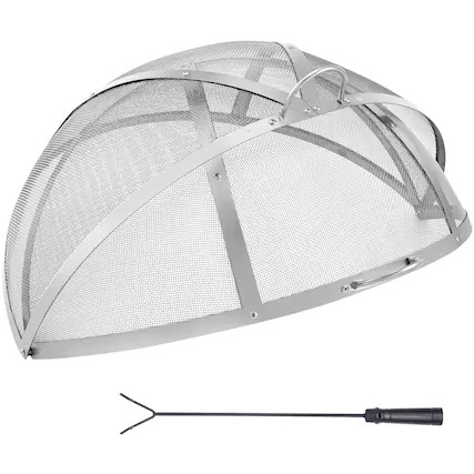 Front. VEVOR - Firepit Spark Screen Lid, 30" Diameter, Outdoor Firepit Ring Cover Round Accessories, Fire Pit Metal Cover - Silver.