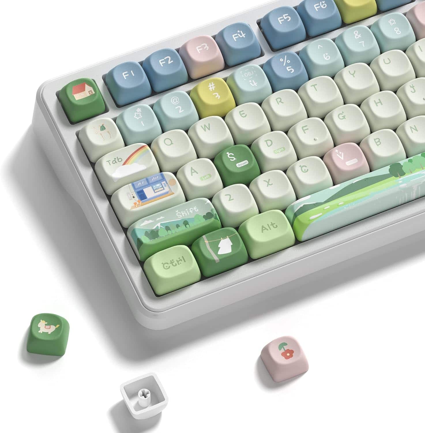 Womier - MOA Profile PBT Keycaps,133Keys Cute Style Keycap Set,Dye-Sublimation Rainbow Theme for Most 60% 65% 75% 80% 100% - Green