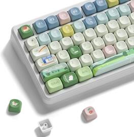 Womier - MOA Profile PBT Keycaps,133Keys Cute Style Keycap Set,Dye-Sublimation Rainbow Theme for Most 60% 65% 75% 80% 100% - Green