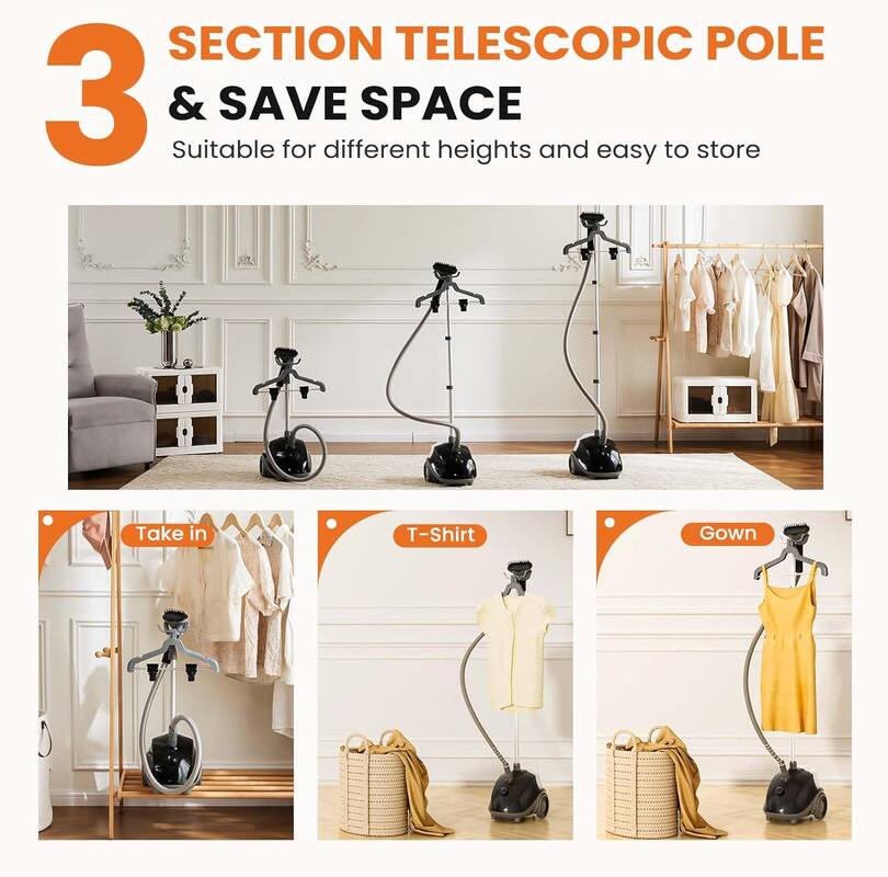 3 SECTION TELESCOPIC POLE & SAVE SPACE  
Suitable for different heights and easy to store  

Take in  
T-Shirt  
Gown