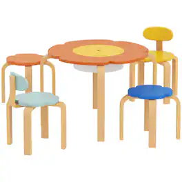 Qaba - Piece Kids Table and Chairs Set, Toddler Table and Chair Set with Built-in Storage, for Nursery - Multi-colored