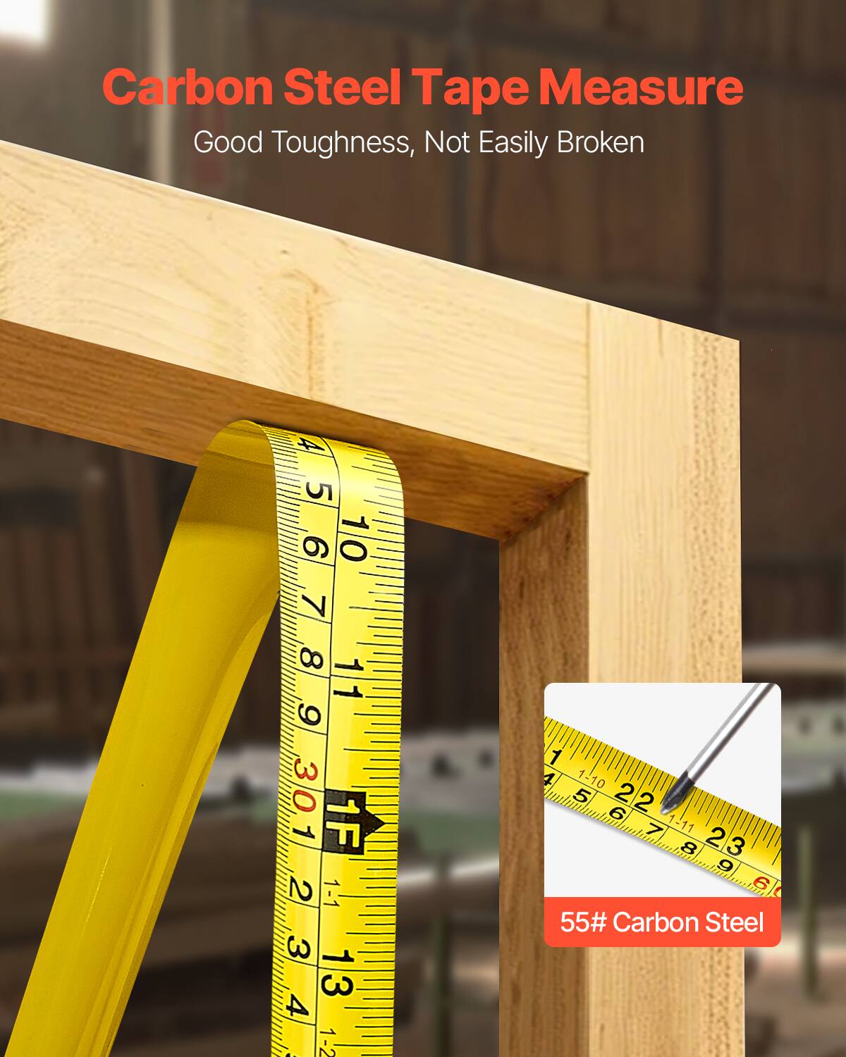 Carbon Steel Tape Measure  
Good Toughness, Not Easily Broken  

55# Carbon Steel