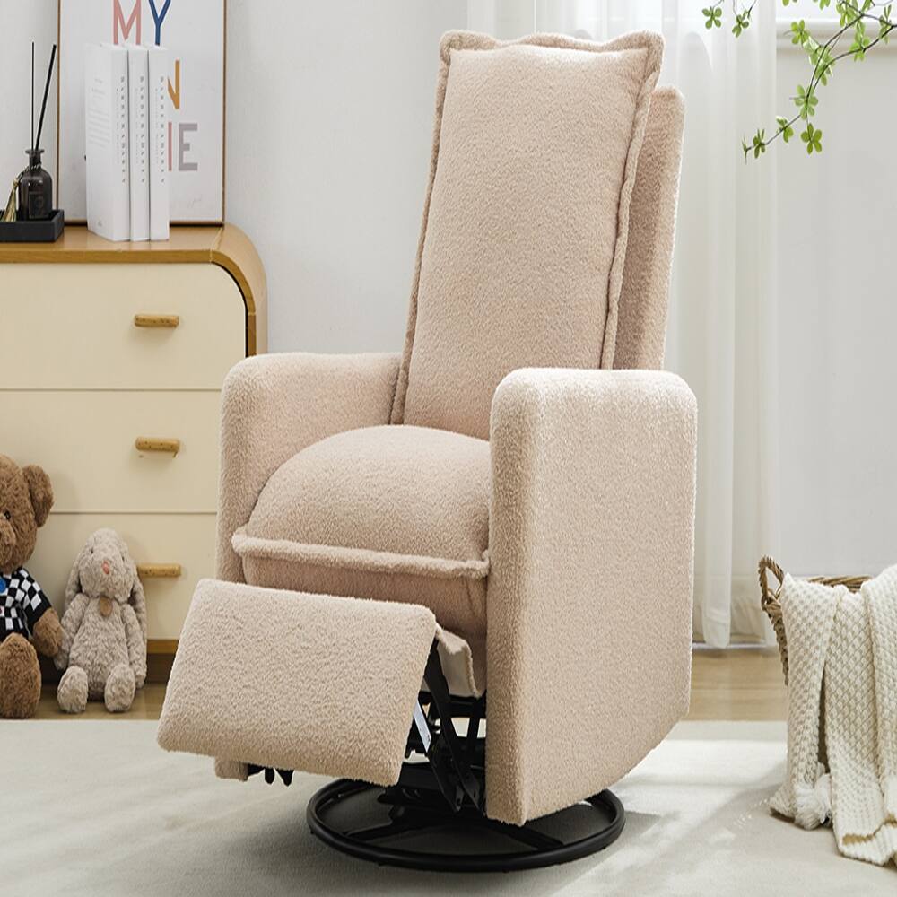 Angle. Loheer - Loheer Swivel Rocker Recliner Teddy Fleece Glider Nursery Rocking Chair for Baby Room Oatmeal - Oatmeal.