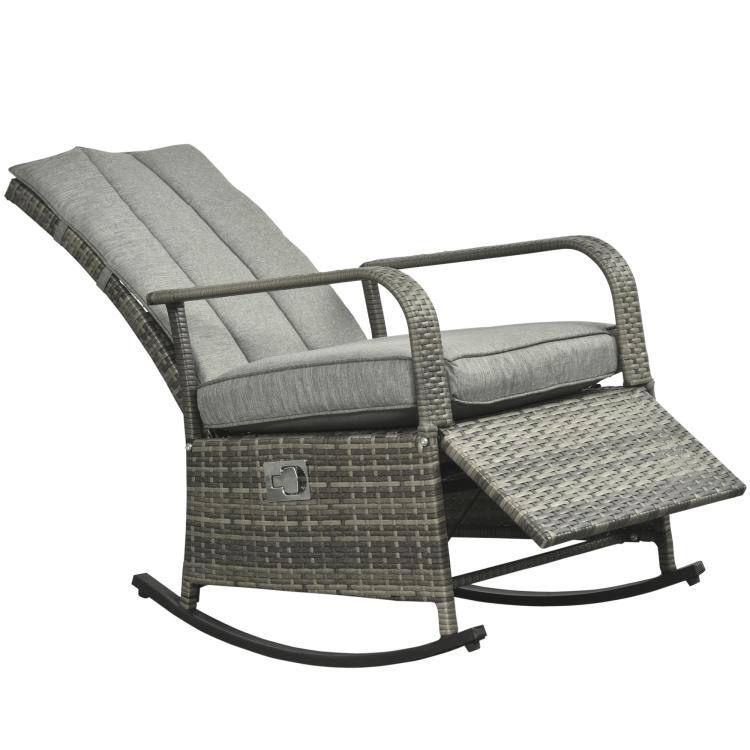 Alt View 10. PULUZ - PE Rattan Rocking Recliner with Footrest - Gray.