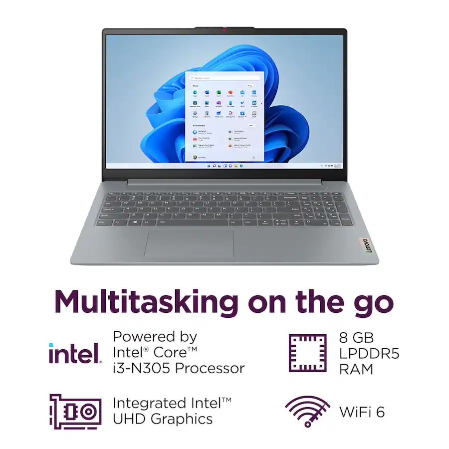 Lenovo, Multitasking on the go, Powered by Intel Core™ i3-N305 Processor, 8 GB LPDDR5 RAM, Integrated Intel UHD Graphics, WiFi 6