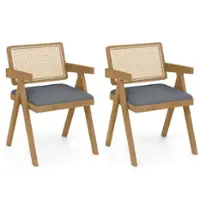 Costway Set of 2 Rattan Accent Chairs Leathaire Dining Chairs Modern Living Room Chairs - Gray + Natural - Front_Zoom