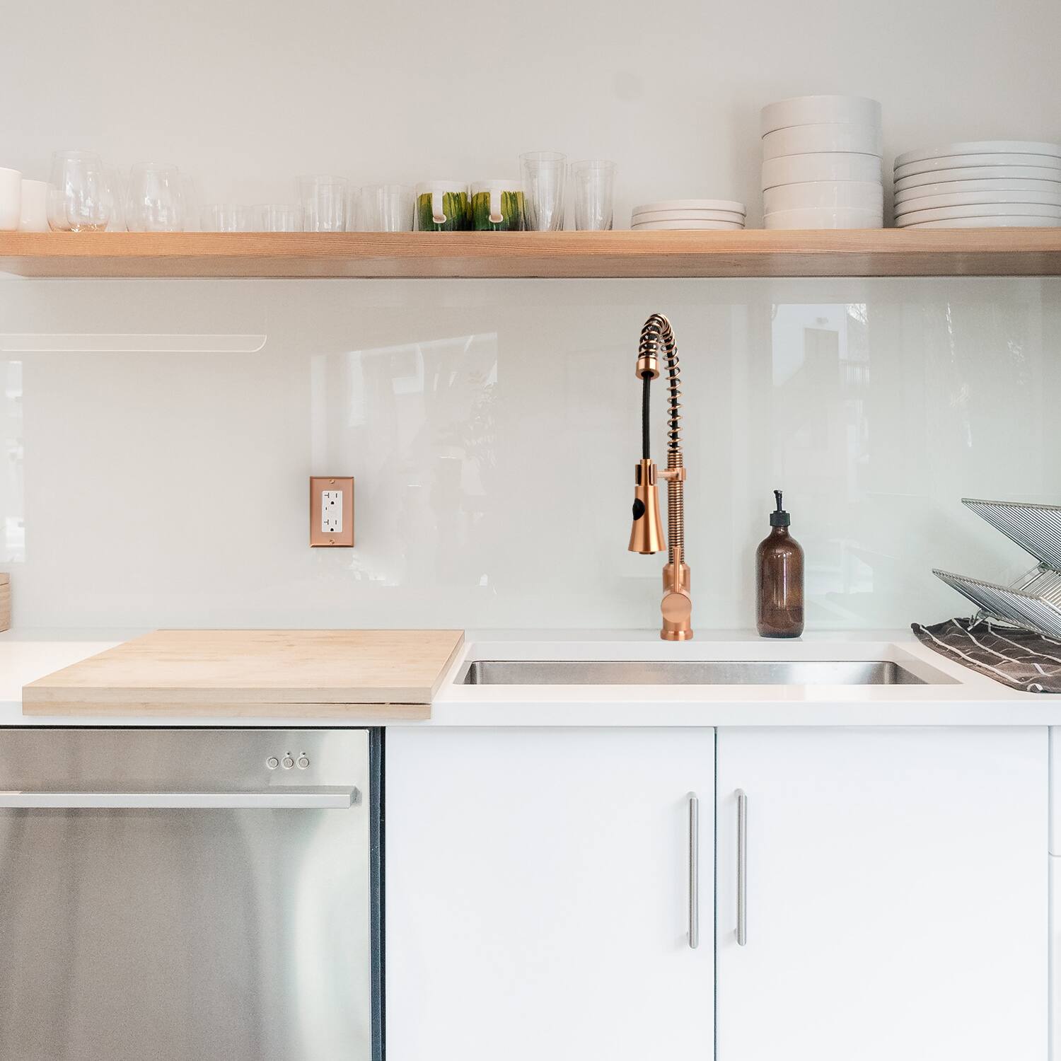 Alt View 5. Akicon - Akicon Solid Brass Single Handle Pre-Rinse Spring Kitchen Faucet with Pull Down Sprayer in Copper - Copper.