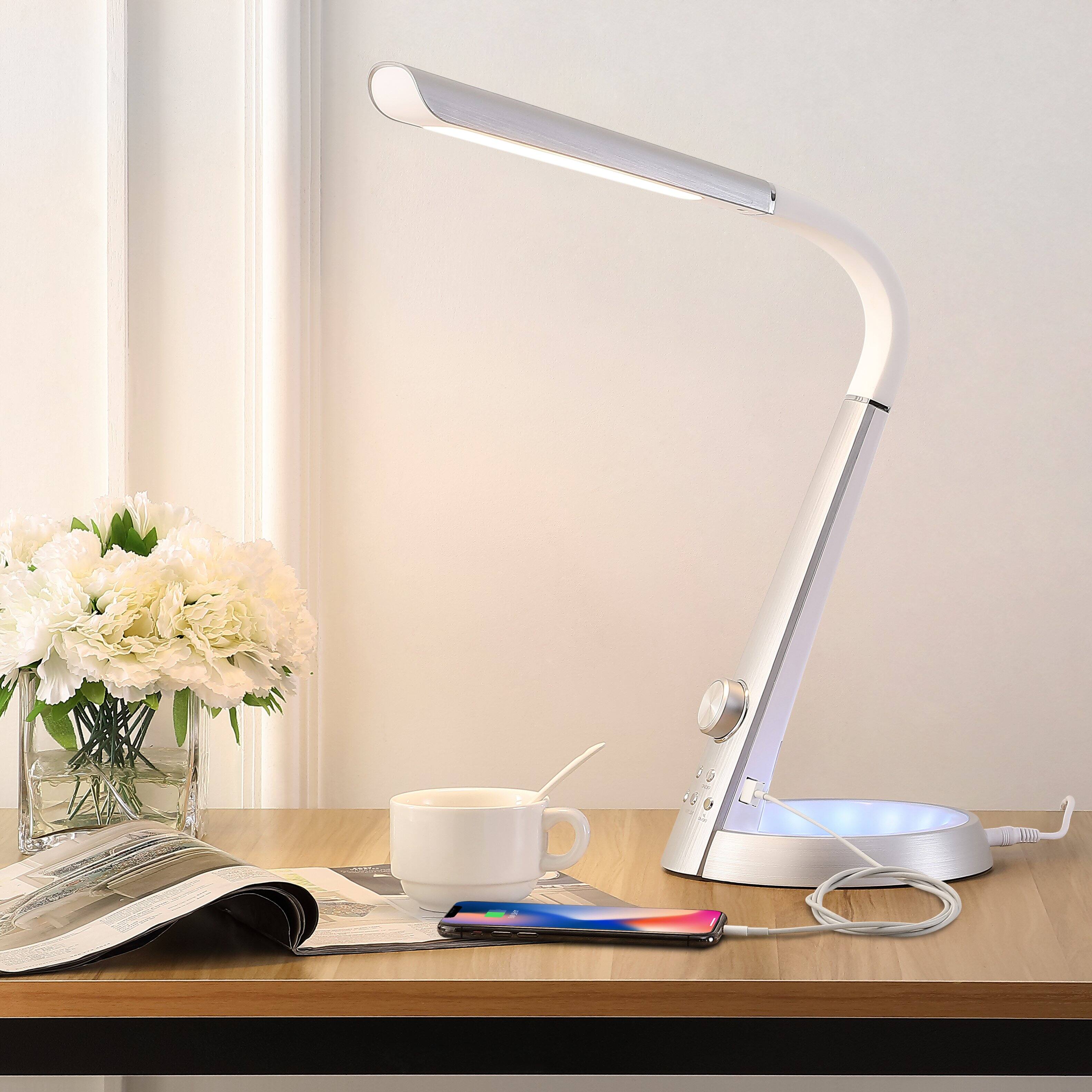 Alt View 1. Jonathan Y - Milton 19" Aluminum Contemporary Minimalist Adjustable Head Dimmable USB Charging LED Task Lamp, Sliver - Silver.