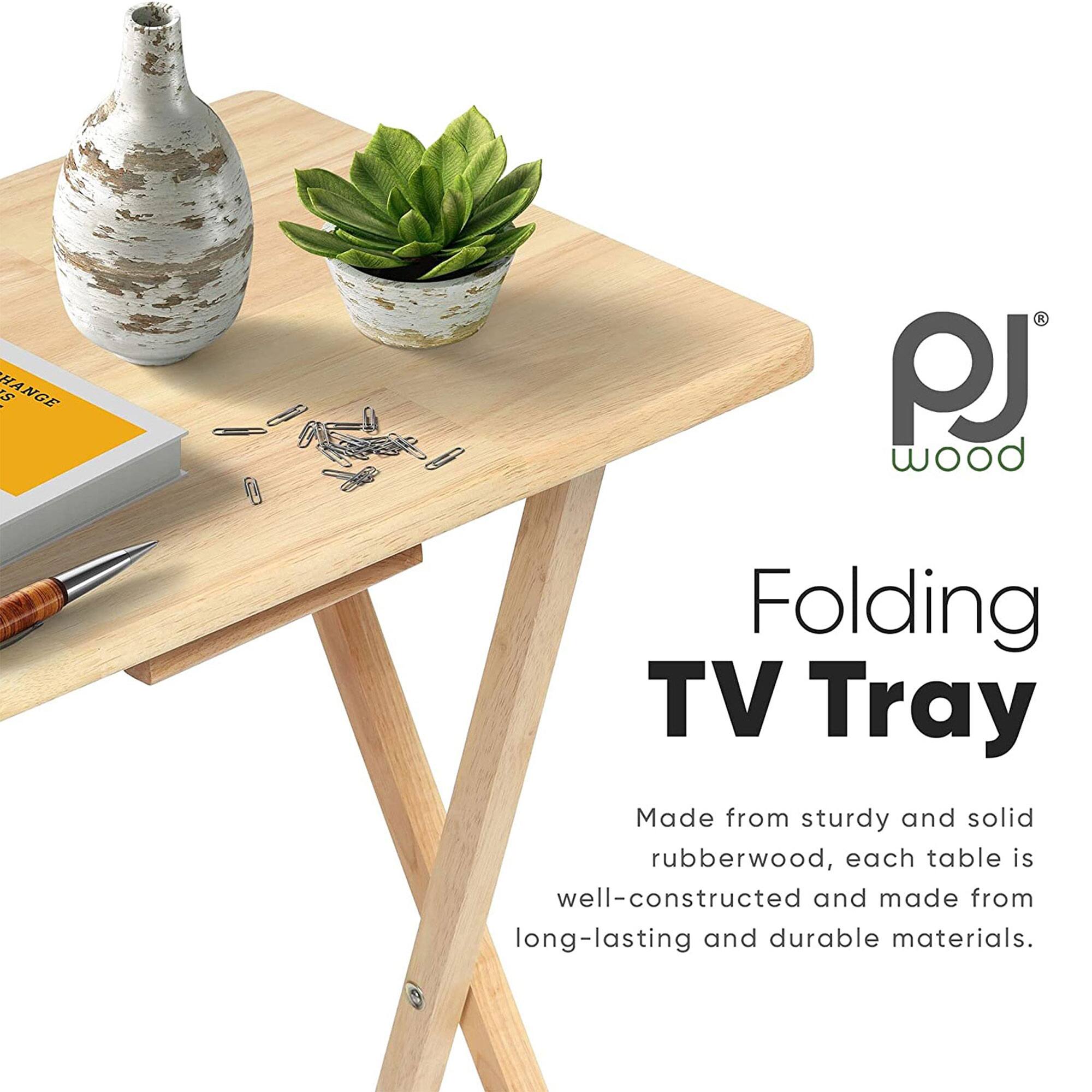 PJ Wood Folding TV Tray  
Made from sturdy and solid rubberwood, each table is well-constructed and made from long-lasting and durable materials.