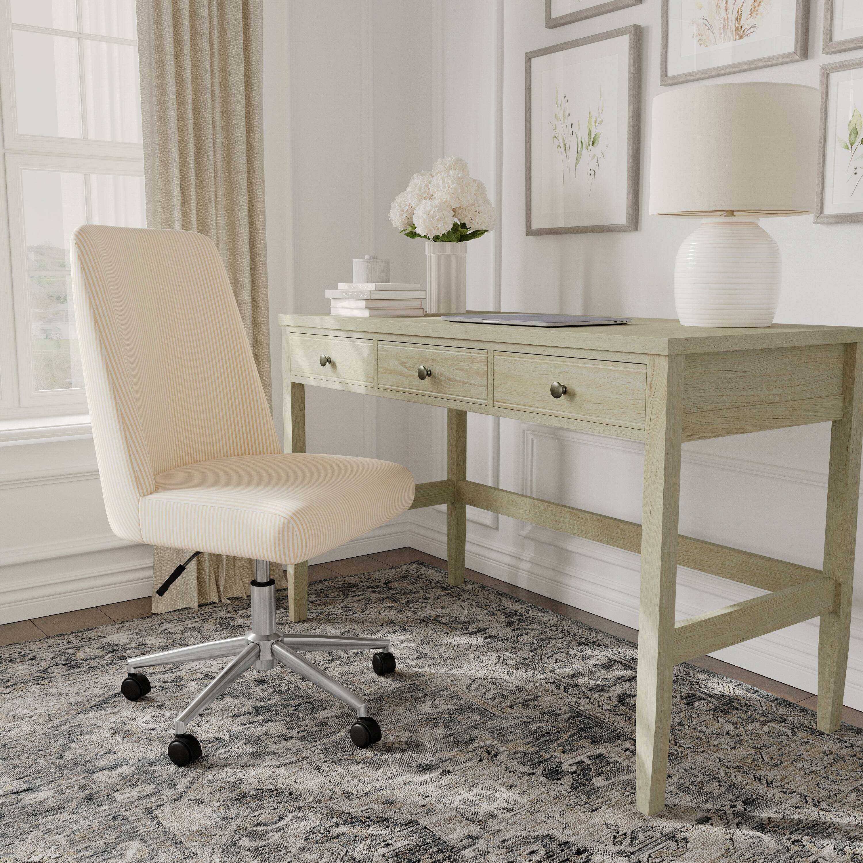 Alt View 1. Martha Stewart - Maeve Upholstered Height Adjustable Swivel Home Office Chair - Beige Stripe Fabric/Polished Nickel Frame.