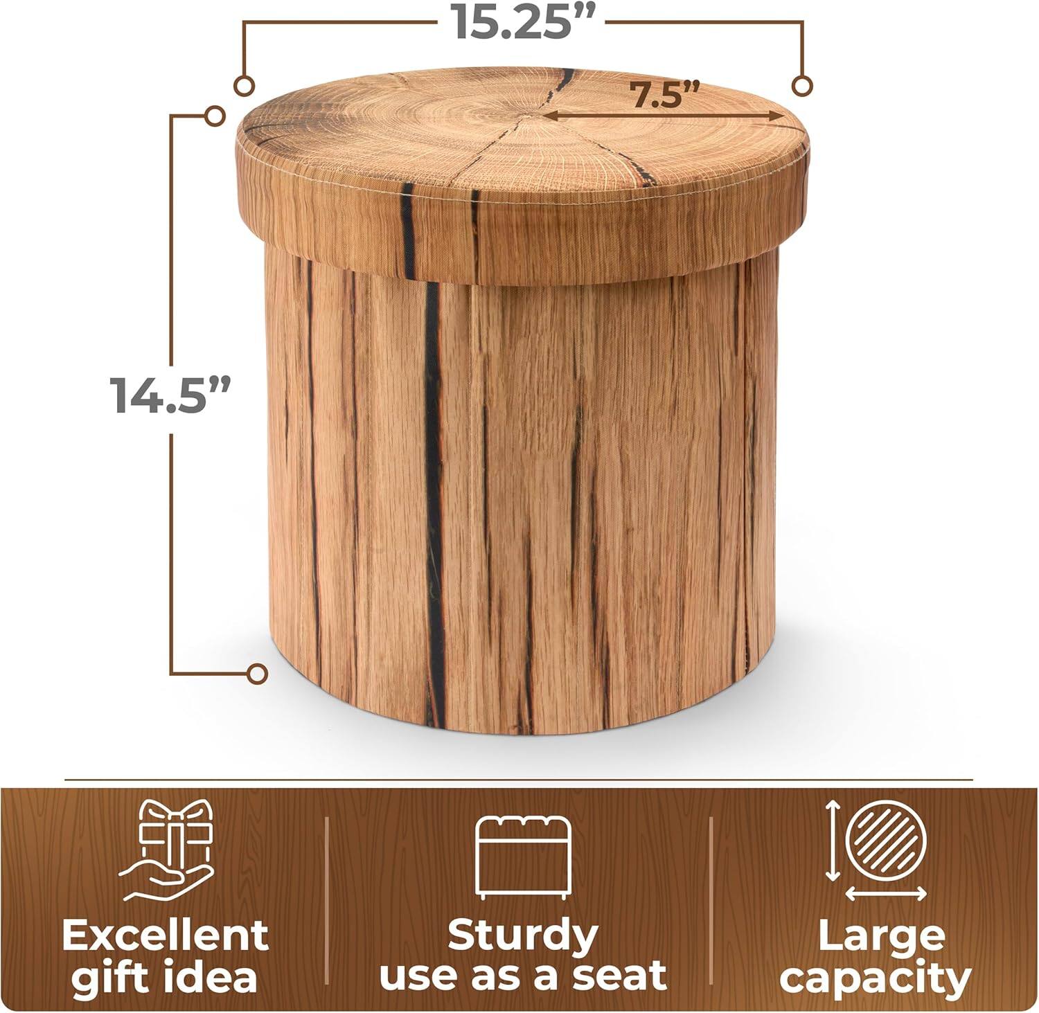 15.25"  
7.5"  
14.5"  

Excellent gift idea  
Sturdy use as a seat  
Large capacity