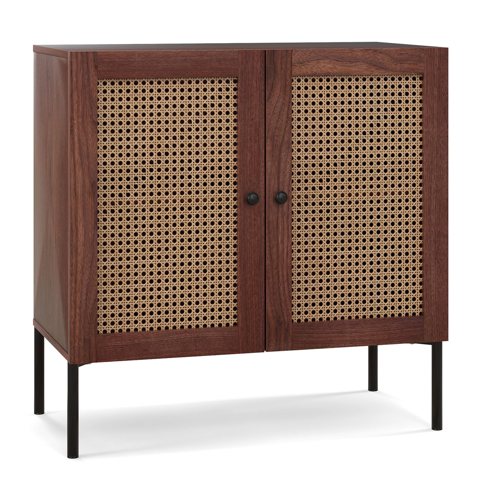 Alt View 18. Costway - Rattan Buffet Sideboard  Cabinet Cupboard with Adjustable Shelf Walnut - Walnut.