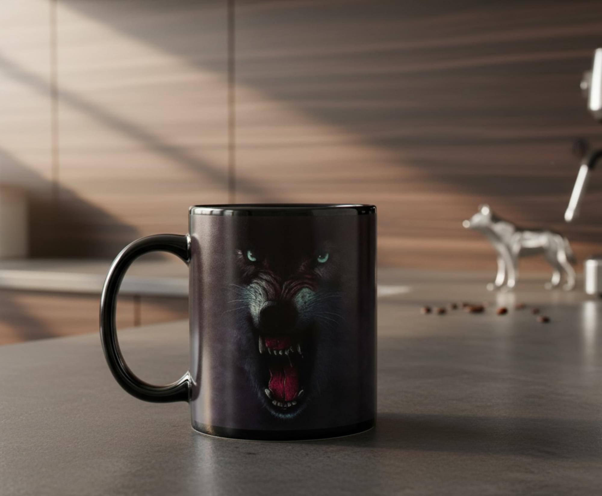 Alt View 4. Just Funky - Growling Wolf 11oz Coffee Mug - Black.