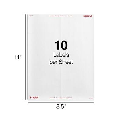 Staples  
11" x 8.5"  
10 Labels per Sheet