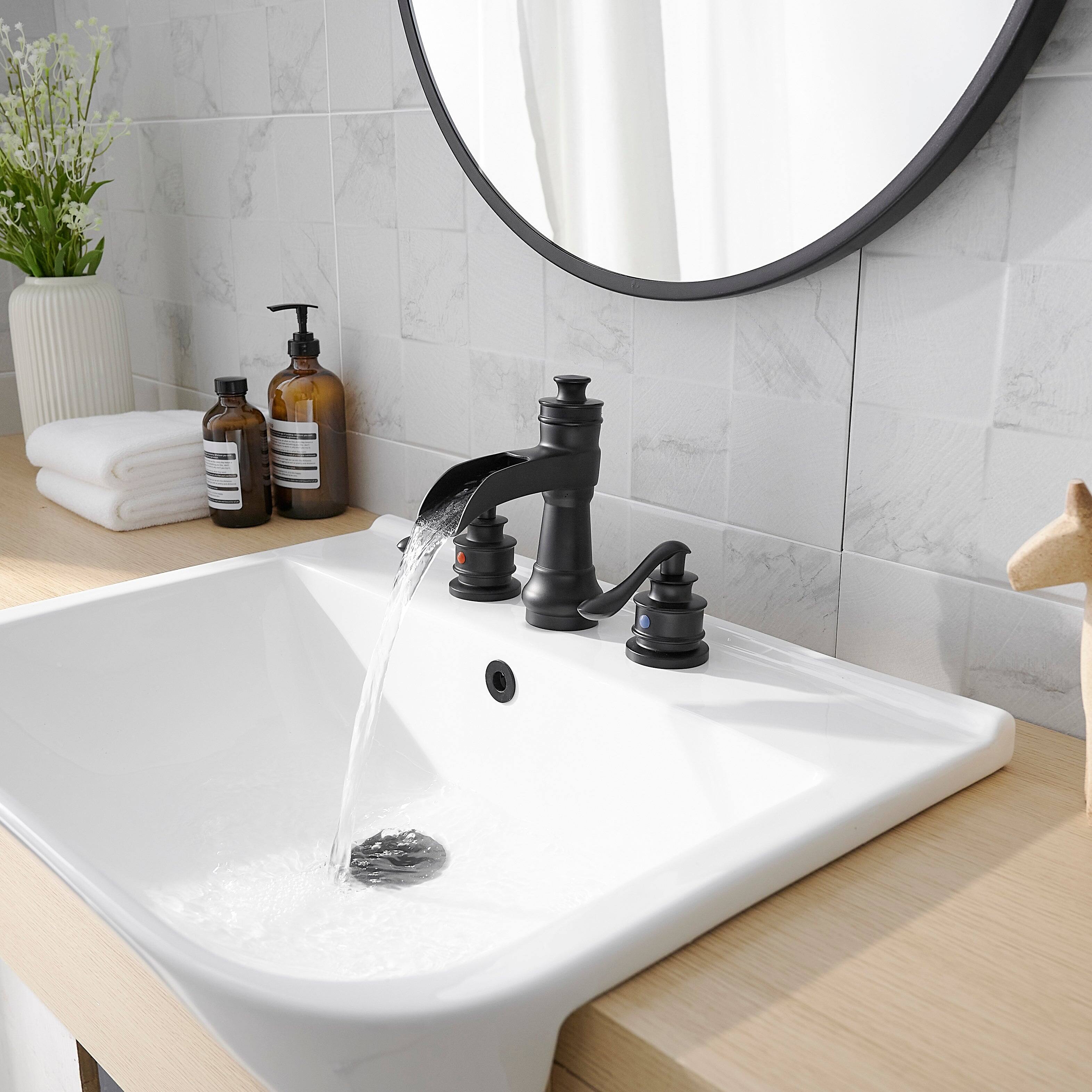 Alt View 5. Boyel Living - Waterfall 8 Inch Widespread 2 Handle Bathroom Faucet with Drain Assembly in Matte Black - Matte Black.