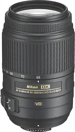 Front. Nikon - AF-S DX NIKKOR 55-300mm f/4.5-5.6G ED VR Telephoto Zoom Lens - Black - Black.