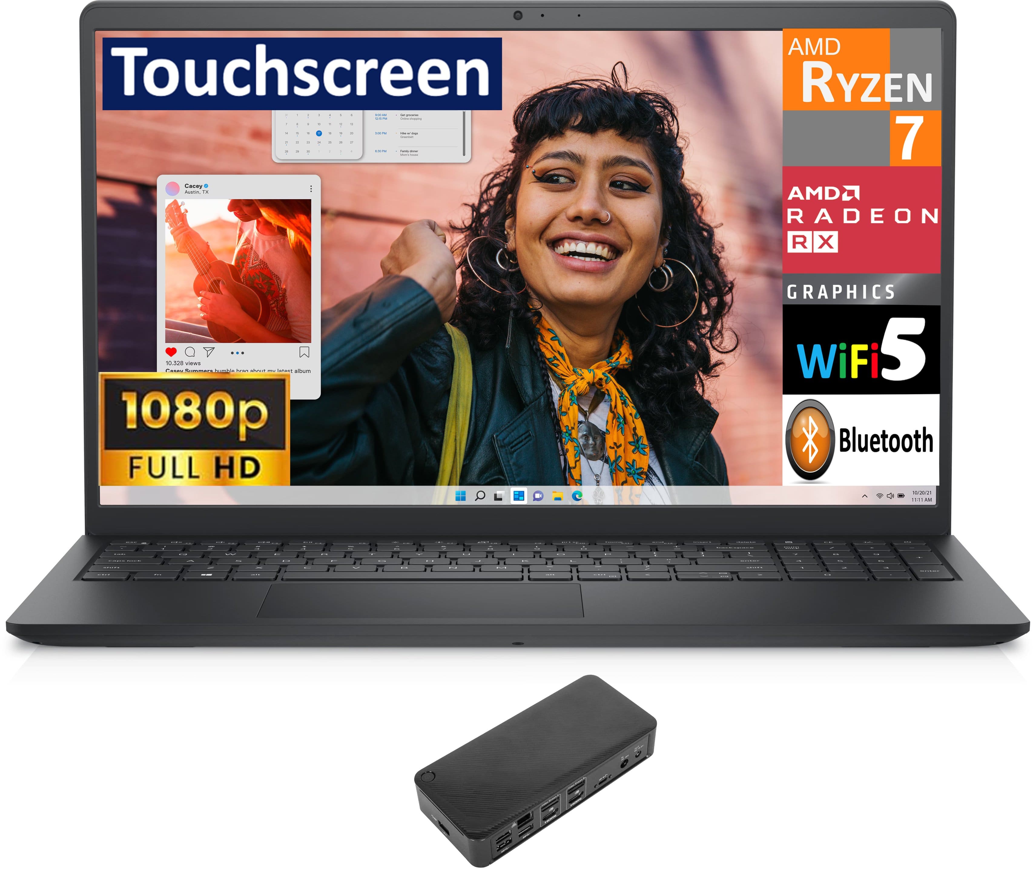 Dell - Inspiron 3535 Laptop 15.6 FHD (AMD Ryzen 7 7730U, 64GB DDR4, 2TB PCIe SSD, AMD Radeon, Win 11 Pro) - Black