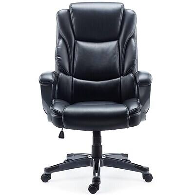 Front. Staples - Staples Mcallum Ergonomic Bonded Leather Swivel Manager Chair, Black (51473) - Black.