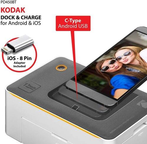 PD450BT  
KODAK DOCK & CHARGE for Android & iOS  
C-Type Android USB  
iOS - 8 Pin Adapter Included  
7 Touch  
KODA OPEN