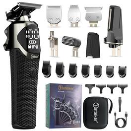 HATTEKER - 6-in-1 Men's Grooming Kit, Hair & Beard Trimmer, 7000 RPM, IPX6, 4-Hour Runtime, USB-C, LED Display - Black