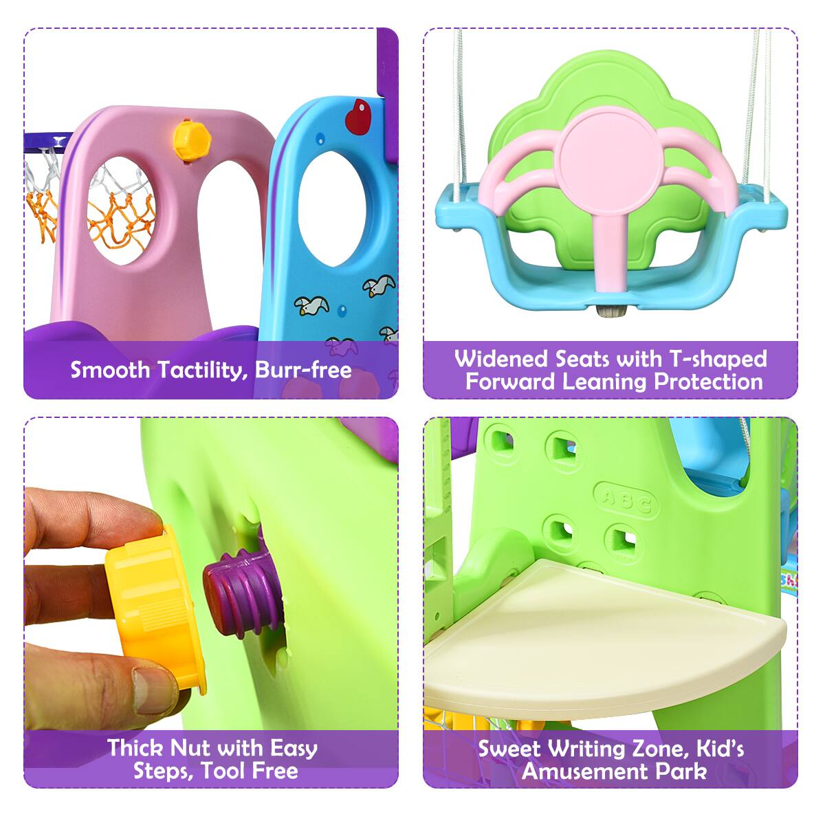 Smooth Tactility, Burr-free, Widened Seats with T-shaped Forward Leaning Protection, Thick Nut with Easy Steps, Tool Free, Sweet Writing Zone, Kid's Amusement Park