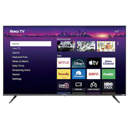 ROKU TV
3:27
Recommended
Home Live TV
Live ooo NEWSLIVE
HALD BITT THE MOVIE
THE GREAT AMERICAN BAKING SHOW
Sports Featured Free What to Watch Daily Trivia
Apps NETFLIX Disney+
ROKU tv Channel
Streaming Store Search Settings
howdy ESPN frndly" Paramount+ By Roocu Live HBO TV Guide max Cable Box Game Console
Pioneer
Roads TV