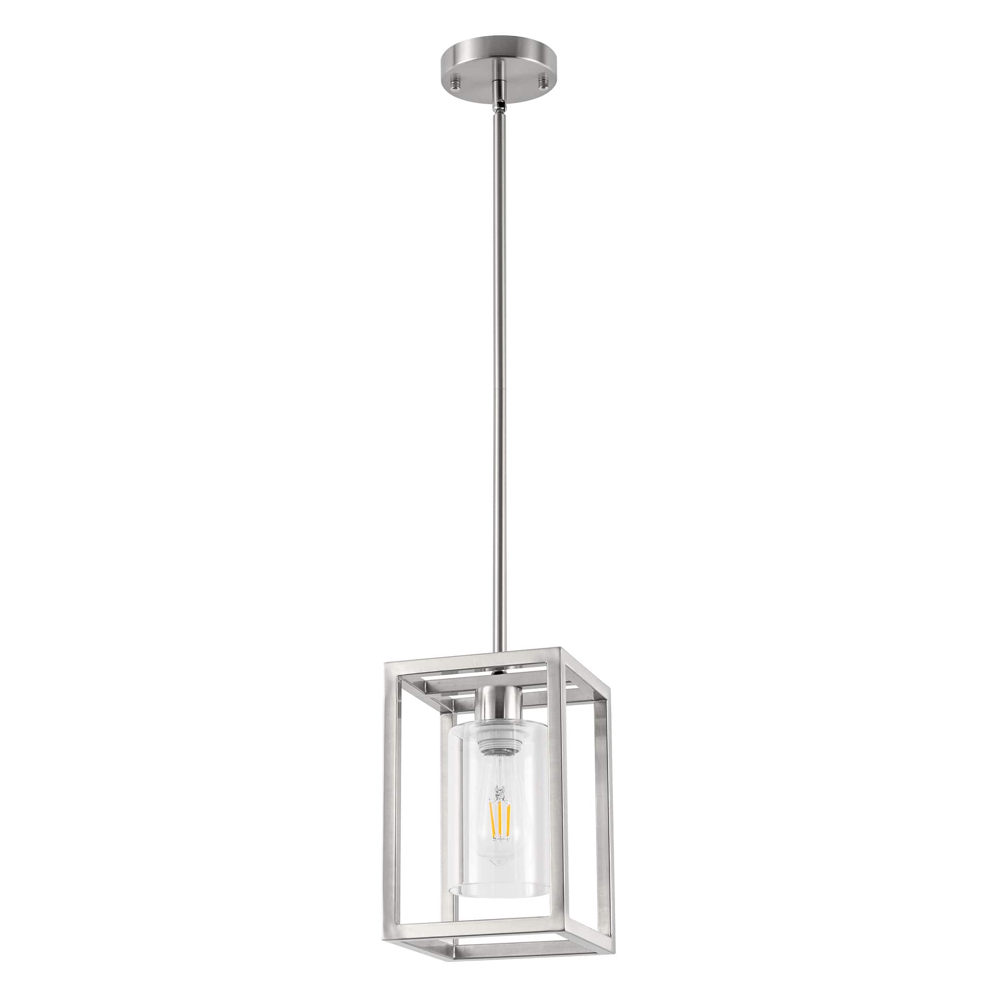 Jandcase - 1-Light Nickel Pendant Light, Clear Glass Shade, E26 Socket, Non-Integrated Bulbs, for Dining Room - Silver price history on PriceWatchPro