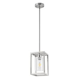 Jandcase - 1-Light Nickel Pendant Light, Clear Glass Shade, E26 Socket, Non-Integrated Bulbs, for Dining Room - Silver