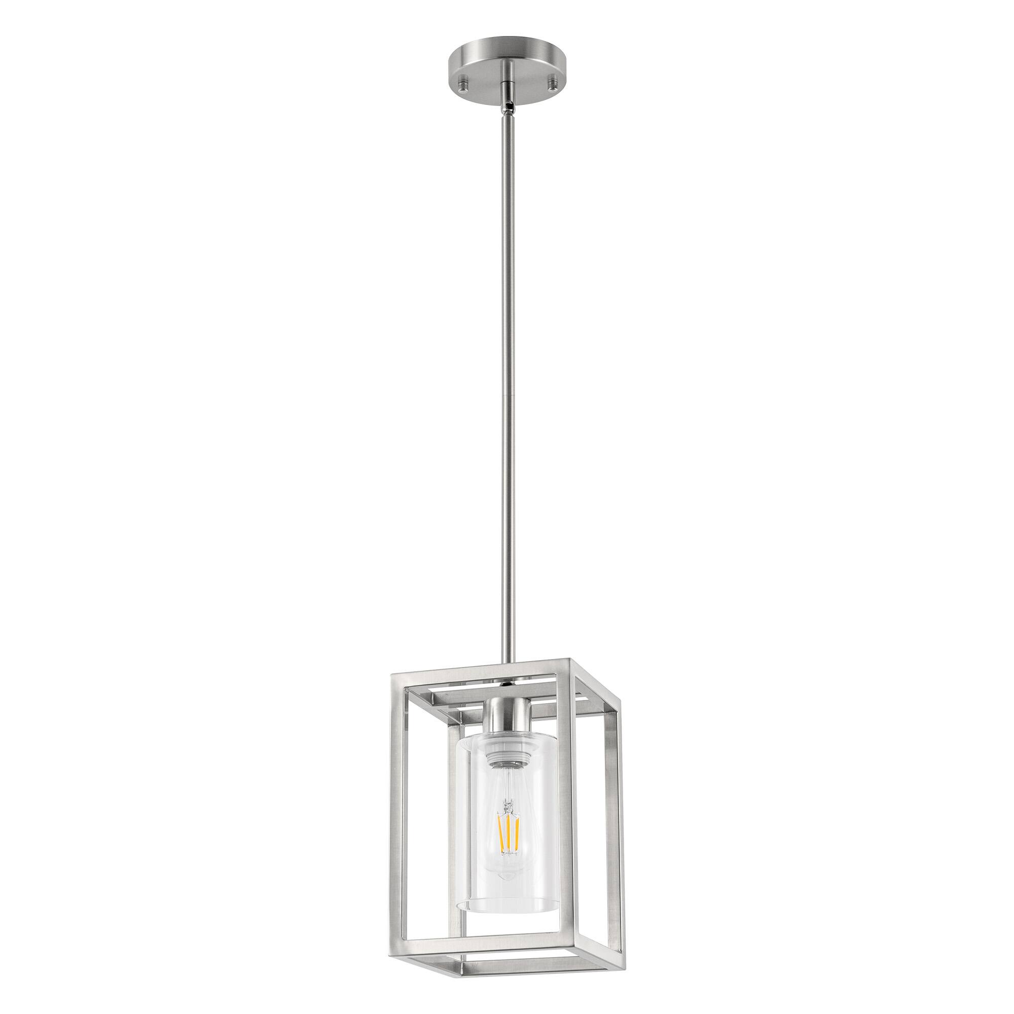 Front. Jandcase - JANDCASE 1-Light Nickel Pendant Light, Clear Glass Shade, E26 Socket, Non-Integrated Bulbs, for Dining Room - Silver.