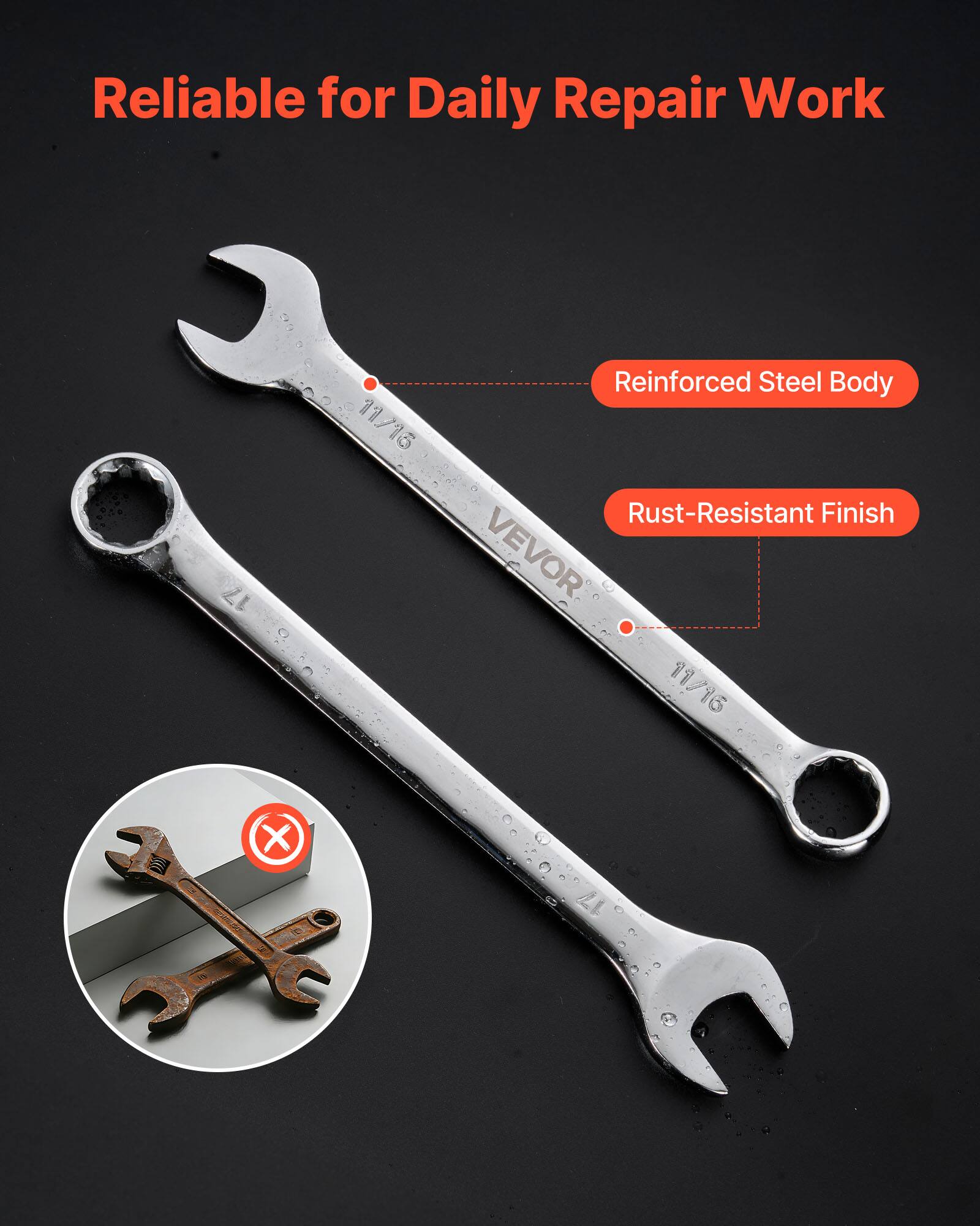 Reliable for Daily Repair Work

11/16 Reinforced Steel Body Rust-Resistant Finish

VEVOR