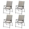 Front. Gymax - Gymax Set of 4 Folding Chairs w/ Armrests Metal Frame for Garden No Assembly Patio - Gray.