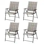 Front. Gymax - Gymax Set of 4 Folding Chairs w/ Armrests Metal Frame for Garden No Assembly Patio - Gray.
