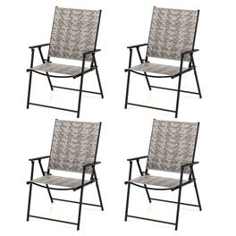 Gymax - Set of 4 Folding Chairs w/ Armrests Metal Frame for Garden No Assembly Patio - Gray