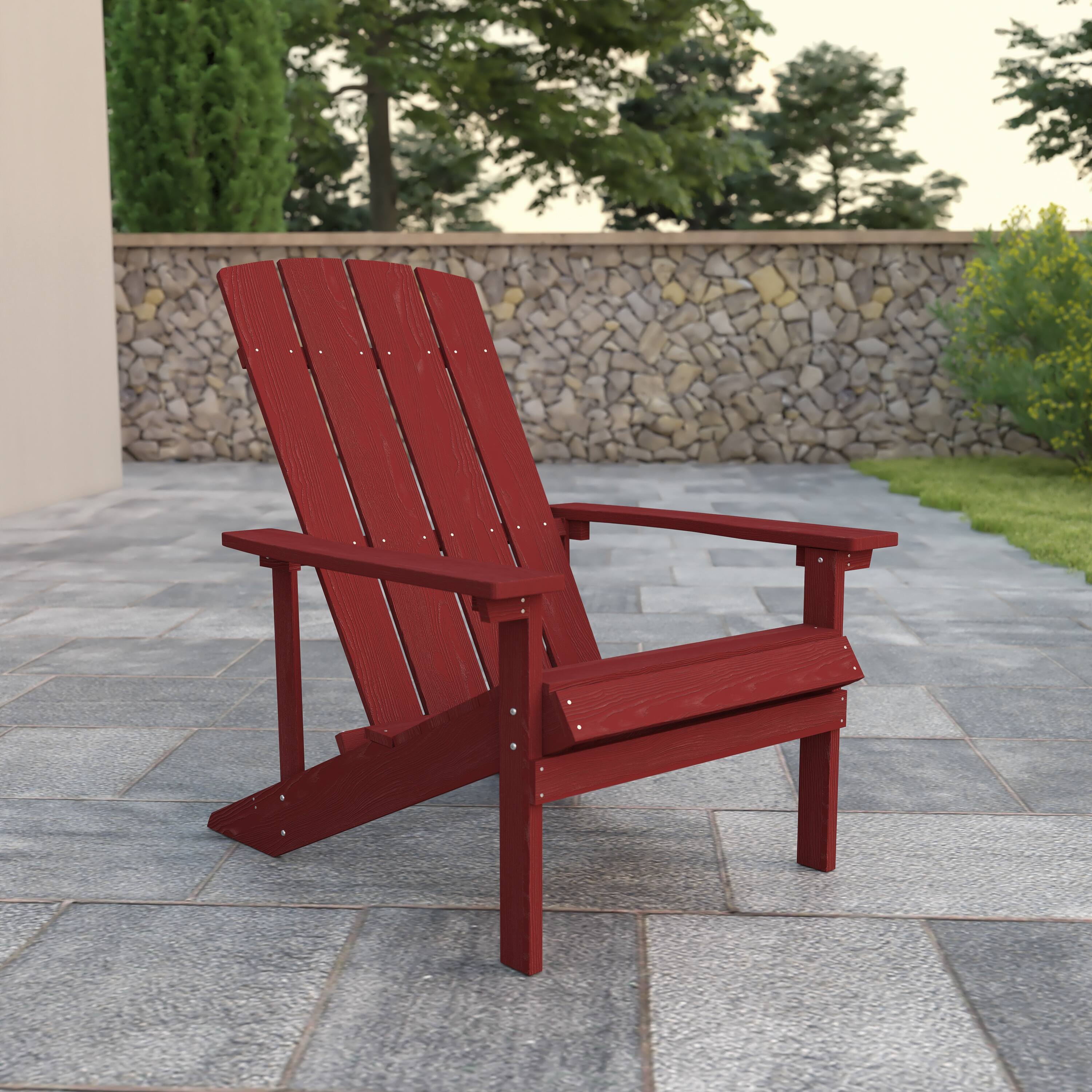 Alt View 1. Emma + Oliver - All-Weather Poly Resin Wood Adirondack Chair - Red.