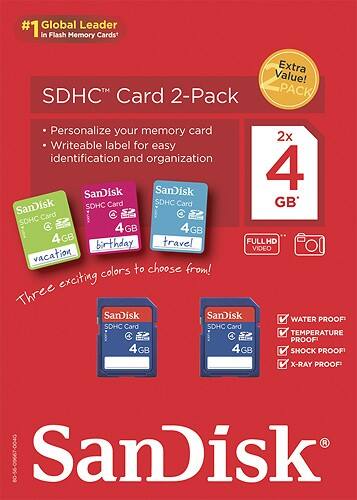 Front Standard. SanDisk - 4 GB Secure Digital High Capacity (SDHC) - 1 Card/2 Pack.