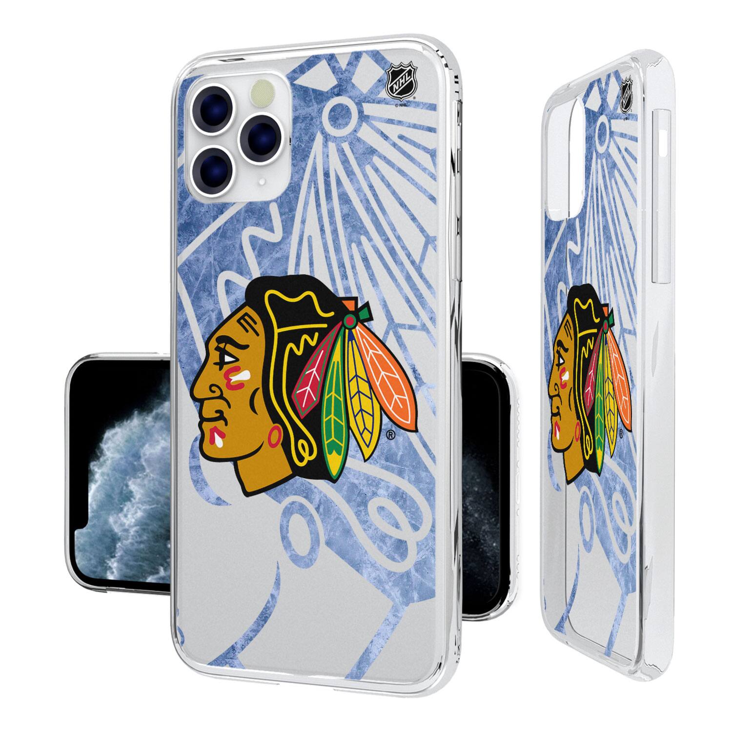 Front. Keyscaper - Chicago Blackhawks iPhone Clear Ice Case - 14 Pro Max - Multicolor.