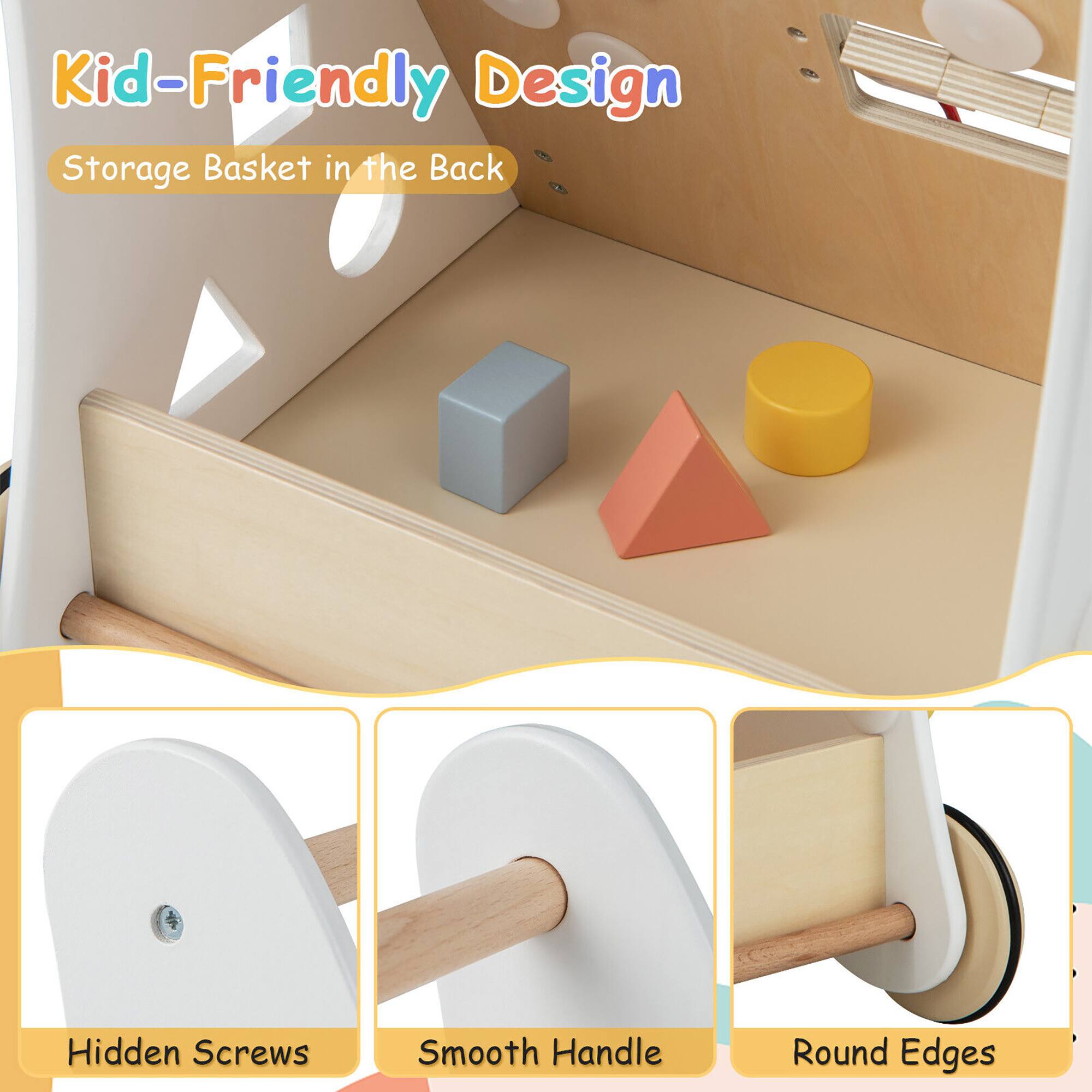Kid-Friendly Design  
Storage Basket in the Back  

Hidden Screws  
Smooth Handle  
Round Edges