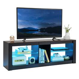 Ecooso - Modern TV Stand with LED Lighting and Adjustable Shelves for 65 Inch TV - Black & Brown