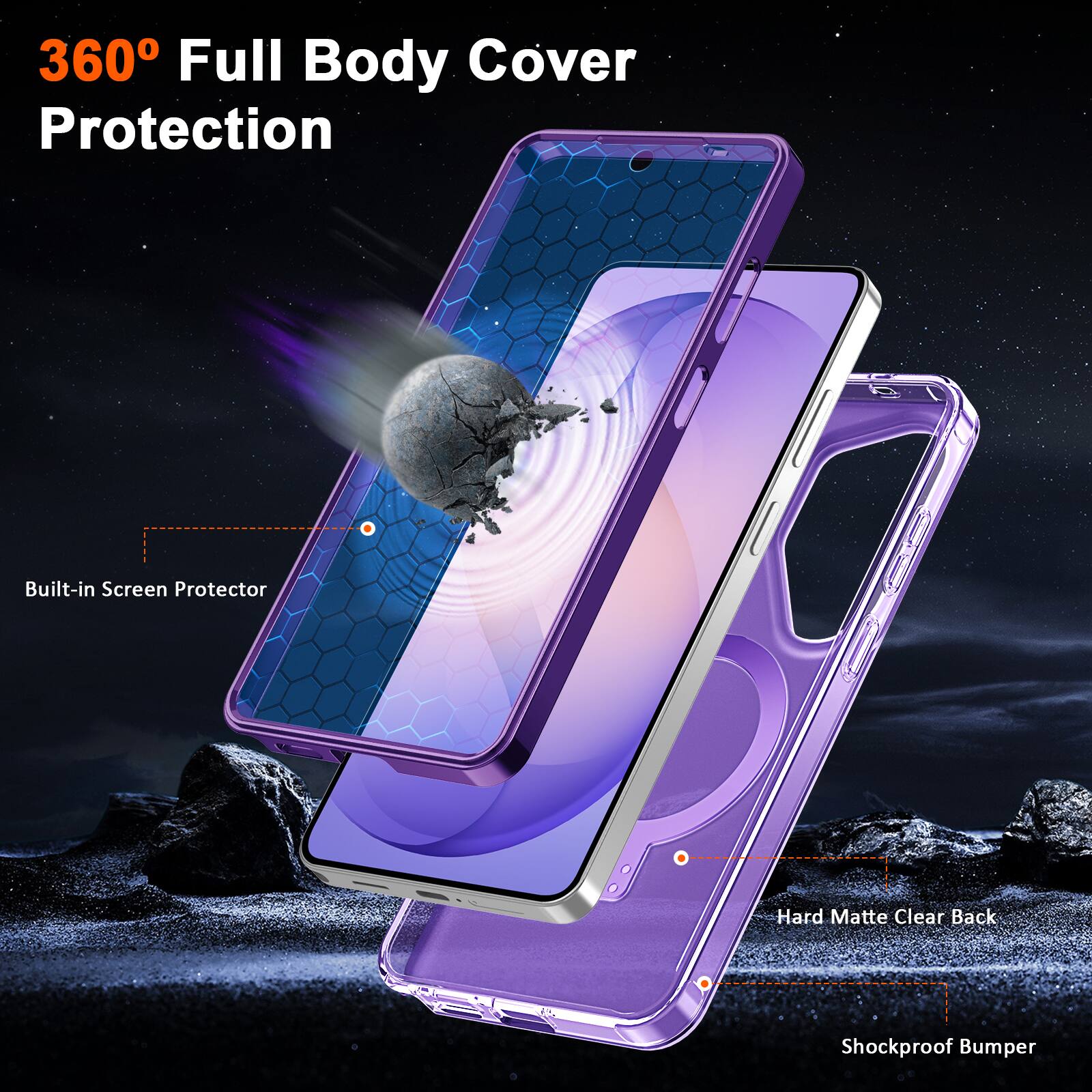 360° Full Body Cover Protection

- Built-in Screen Protector
- Hard Matte Clear Back
- Shockproof Bumper