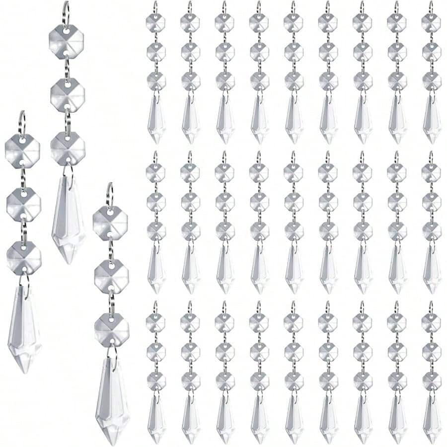 Live At Space - 30PCS Icicle Hanging Crystals Plastic Ornaments Strands Chandelier Parts Dangling Tree Winter New Year Party Supplies - size A