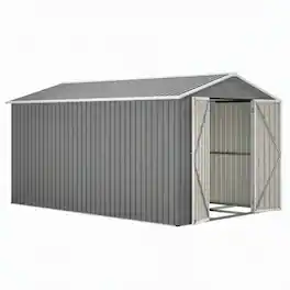 RYHNUYNE - 8x12 ft Metal Shed Aluminum Frame Lockable Double Doors Sloped Roof Vents - Gray