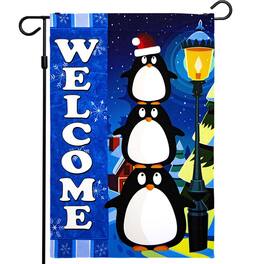 G128 - Christmas Garden Flag Winter Penguins Design, 12 x 18 in Polyester Outdoor Decor - Assorted Colors