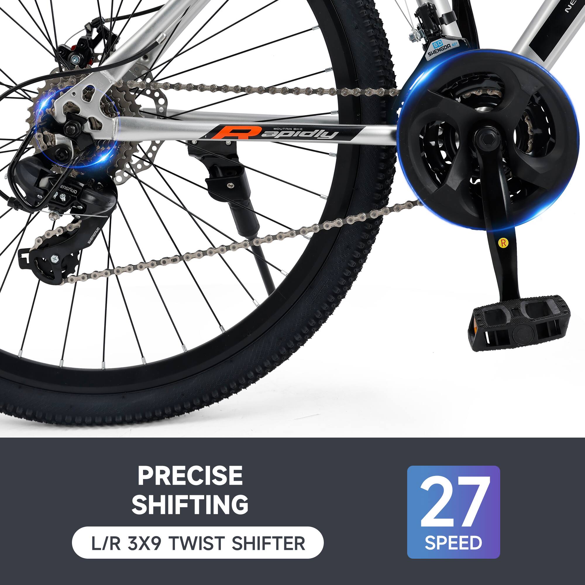 NE 2 SHENGOR  
Rapidly  
PRECISE SHIFTING L/R 3X9 TWIST SHIFTER  
27 SPEED