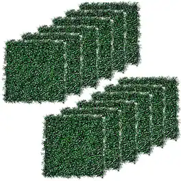 Outsunny - 12PCs Grass Wall Panels, 20" x 20" Artificial Grass Wall Decor, Greenery Backdrop Panels Wall for Outdoor - Dark Green