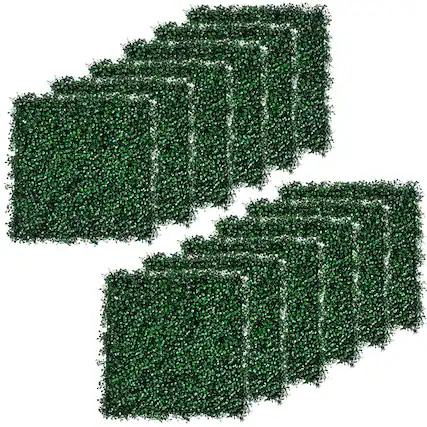 Front. Outsunny - 12PCs Grass Wall Panels, 20" x 20" Artificial Grass Wall Decor, Greenery Backdrop Panels Wall for Outdoor - Dark Green.