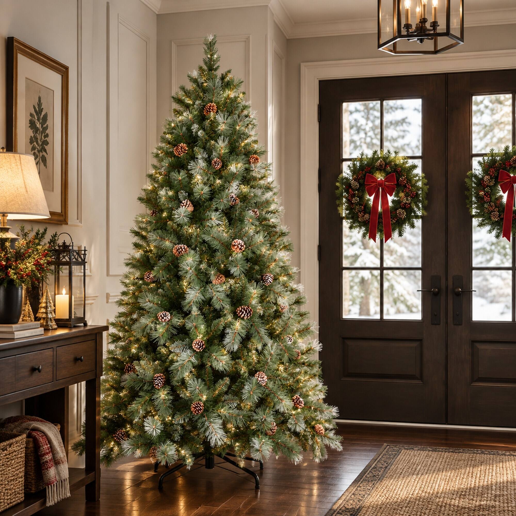 RYHNUYNE 9 Ft Full Artificial Christmas Tree With 122 Pine Cones 2518 ...